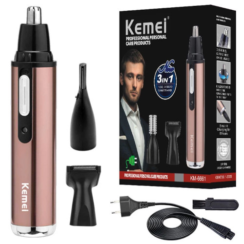 Kemei KM-6661 Multifunction Electric Nose Trimmer 3 In 1 Electric Vibrissae Device Cleaner Shaving and Hair Removal Razor